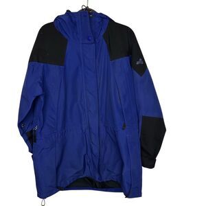 EMS Women's Blue Raincoat Size L Waterproof Casual Long Sleeve Zip See Flaw